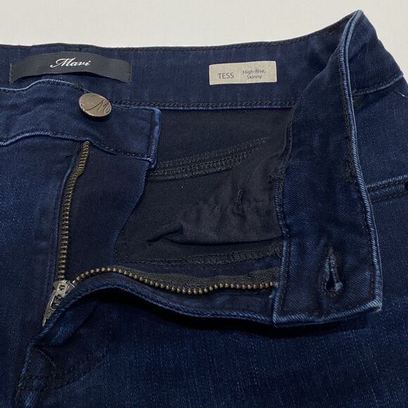 Mavi Tess High Rise Skinny Ankle Dark Wash Blue Jeans Size 27x27 Raw Hem Studded - Picture 5 of 12